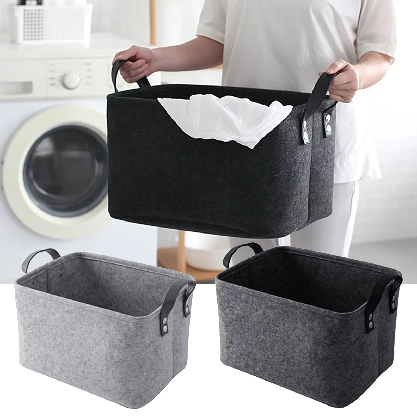 Home Felt Cloth Storage Basket Laundry Basket Bag Clothes Toy Organizer Case AU
