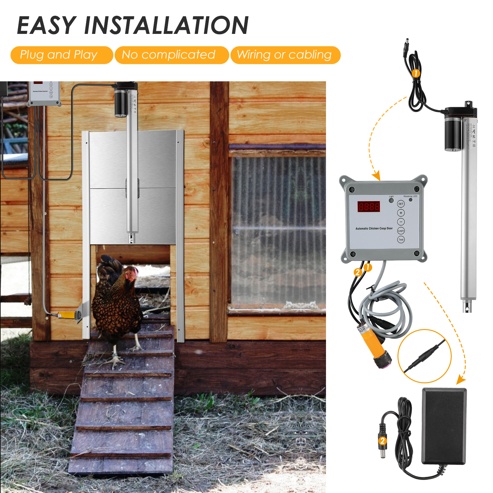 Details about   66W Automatic Chicken Coop Door Opener Kit with Photocell IR Sensor 2 Remotes 