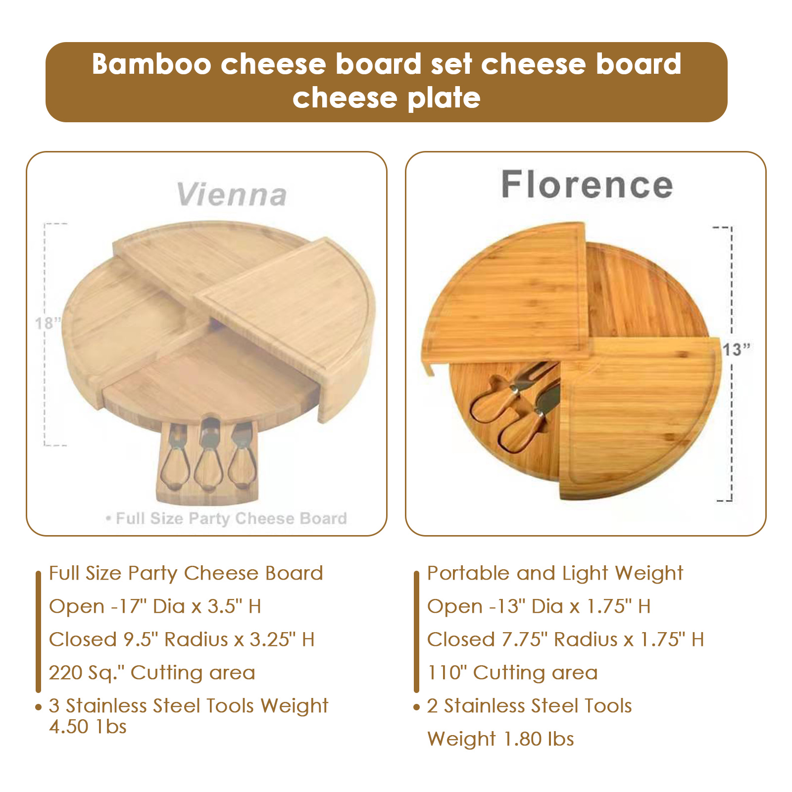 Deska do sera z zestawem noży wykonana z obrotowego bambusa do serwowania serów - Wianko - 2