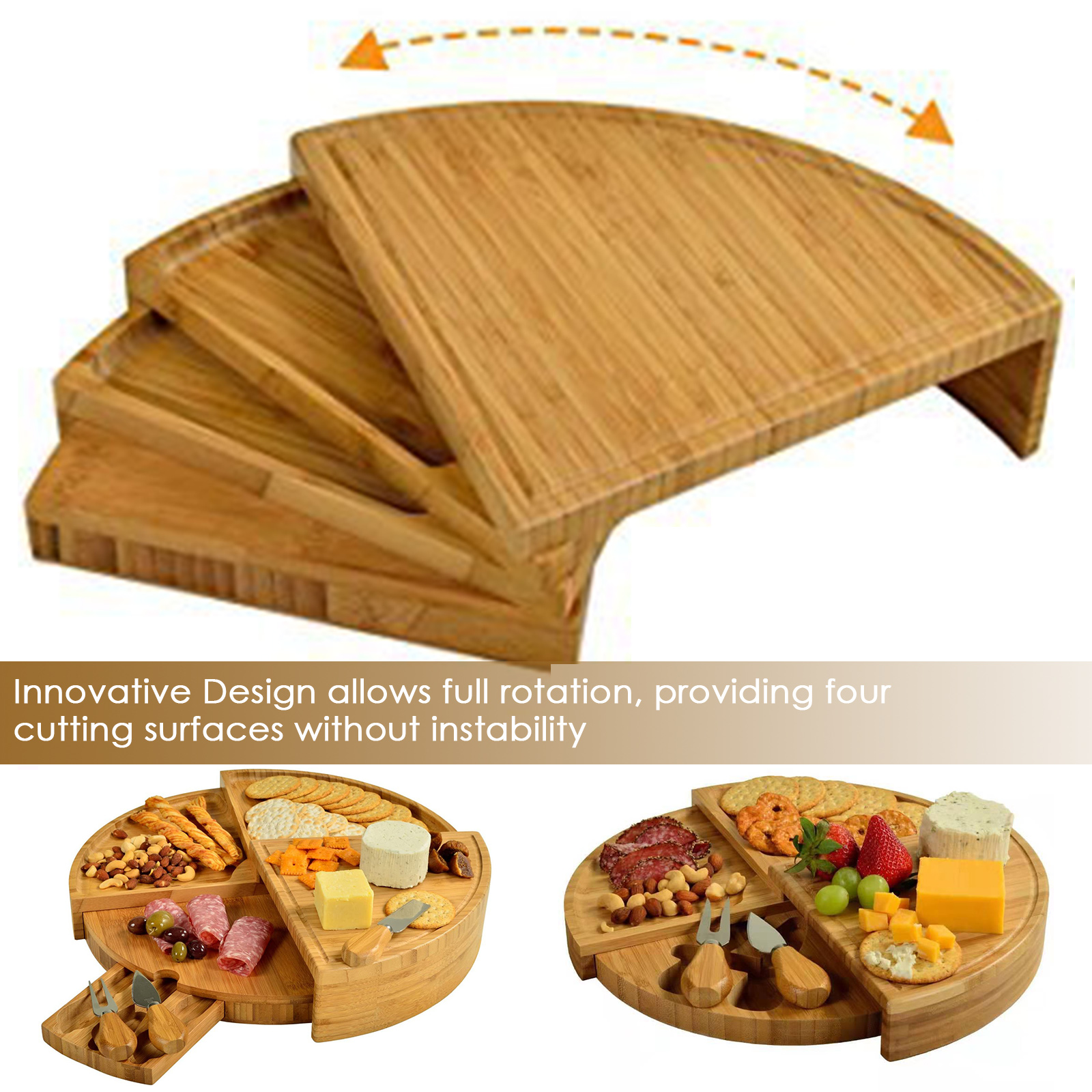 Deska do sera z zestawem noży wykonana z obrotowego bambusa do serwowania serów - Wianko - 4