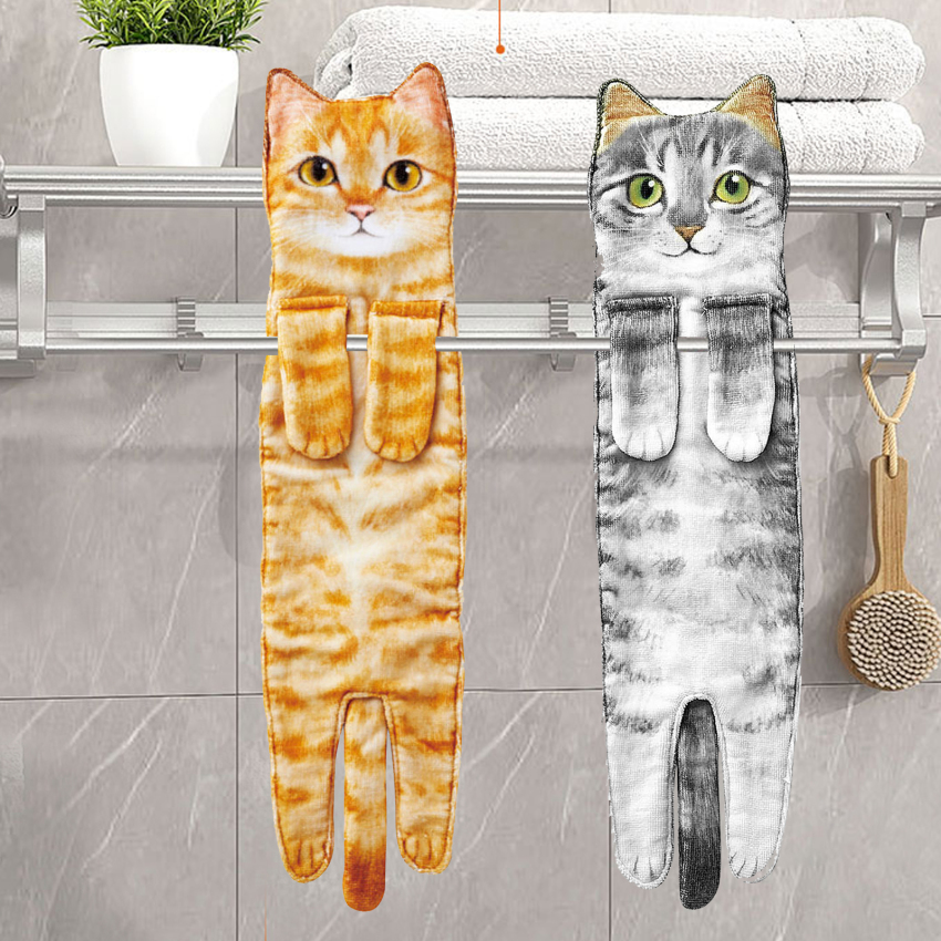 【In Stock】Cat Funny Hand Towels - Cute Bathroom Kitchen Towels Cat Decor Decorative Hanging F-ace Towels Super Absorbent Soft- New Home House Warming Gifts for Cat Lovers - Orange ราคา 403 บาท