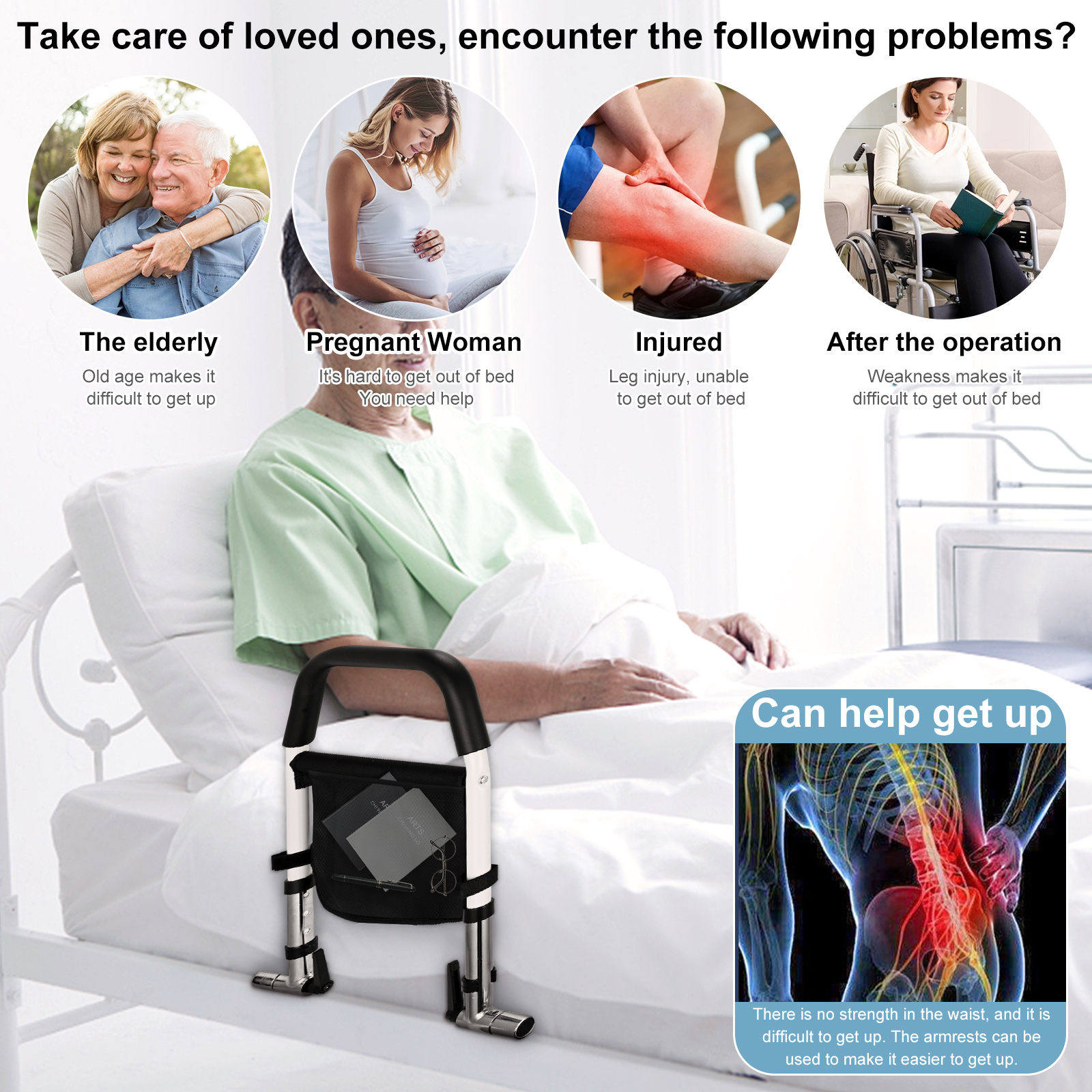 Description Picture 3 of itemBedside Guardrail For Elderly, Bed Rail Protection Device, Height-adjustable, Adult Bed Handrail For Most Bed Types Bathtubs