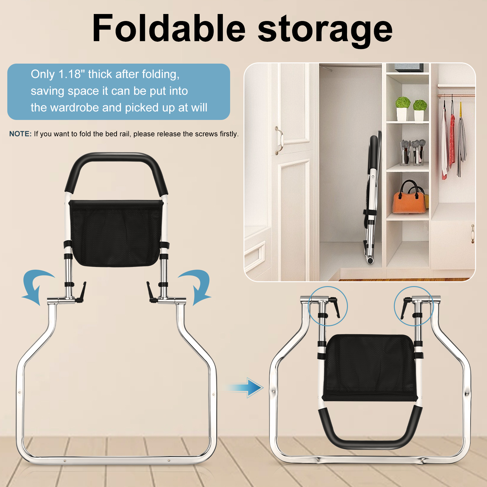 Description Picture 6 of itemBedside Guardrail For Elderly, Bed Rail Protection Device, Height-adjustable, Adult Bed Handrail For Most Bed Types Bathtubs