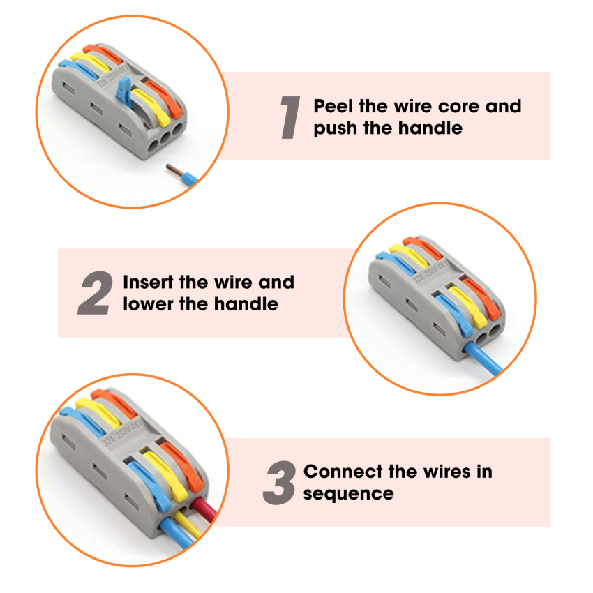 10 Pcs PCT2-2 Color Button Connector 2 In 2 Out Terminal Clip Quick Junction Box