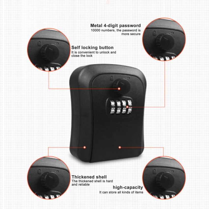 Smart Code Password Key Lock Box Storage Key Wall Mounted Key Safe Box Waterproof Outdoor Keybox 4 Digits Passwords