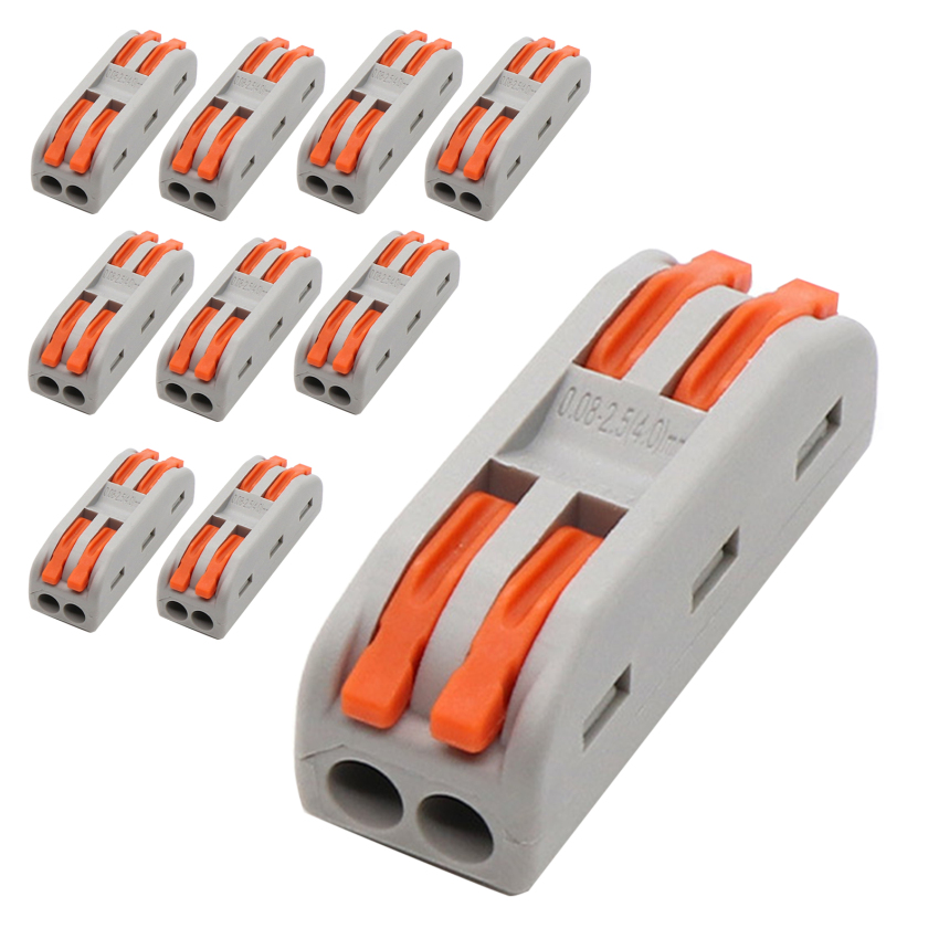10 Pcs PCT2-2 Color Button Connector 2 In 2 Out Terminal Clip Quick Junction Box