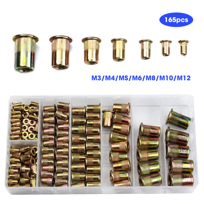 165PCS Boxed Color Steel Rivet Nut M3/4/5/6/8/10/12 Combination Flat Head Rivet Nut