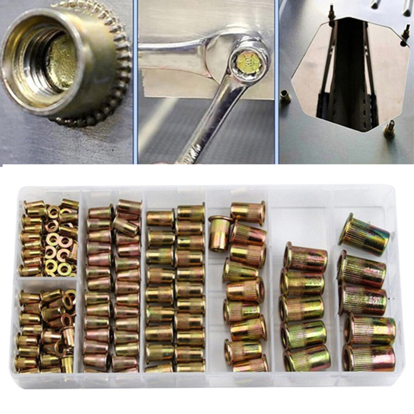 165PCS Boxed Color Steel Rivet Nut M3/4/5/6/8/10/12 Combination Flat Head Rivet Nut