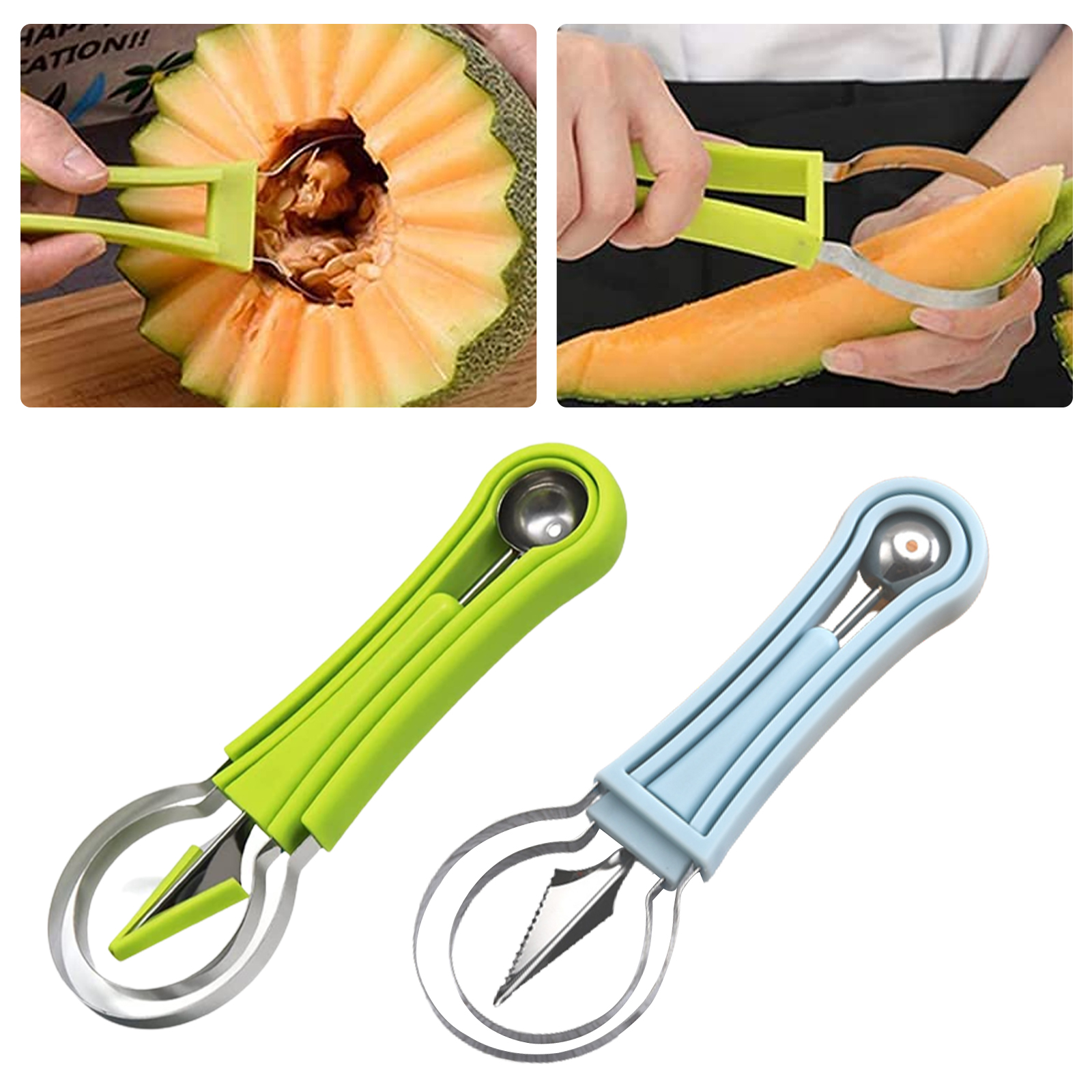 3pcs Stainless Steel Melon Baller Scoop Set, 3-in-1 Fruit Carving Tools,  Watermelon Cutter, Seed Remover, Pulp Separator
