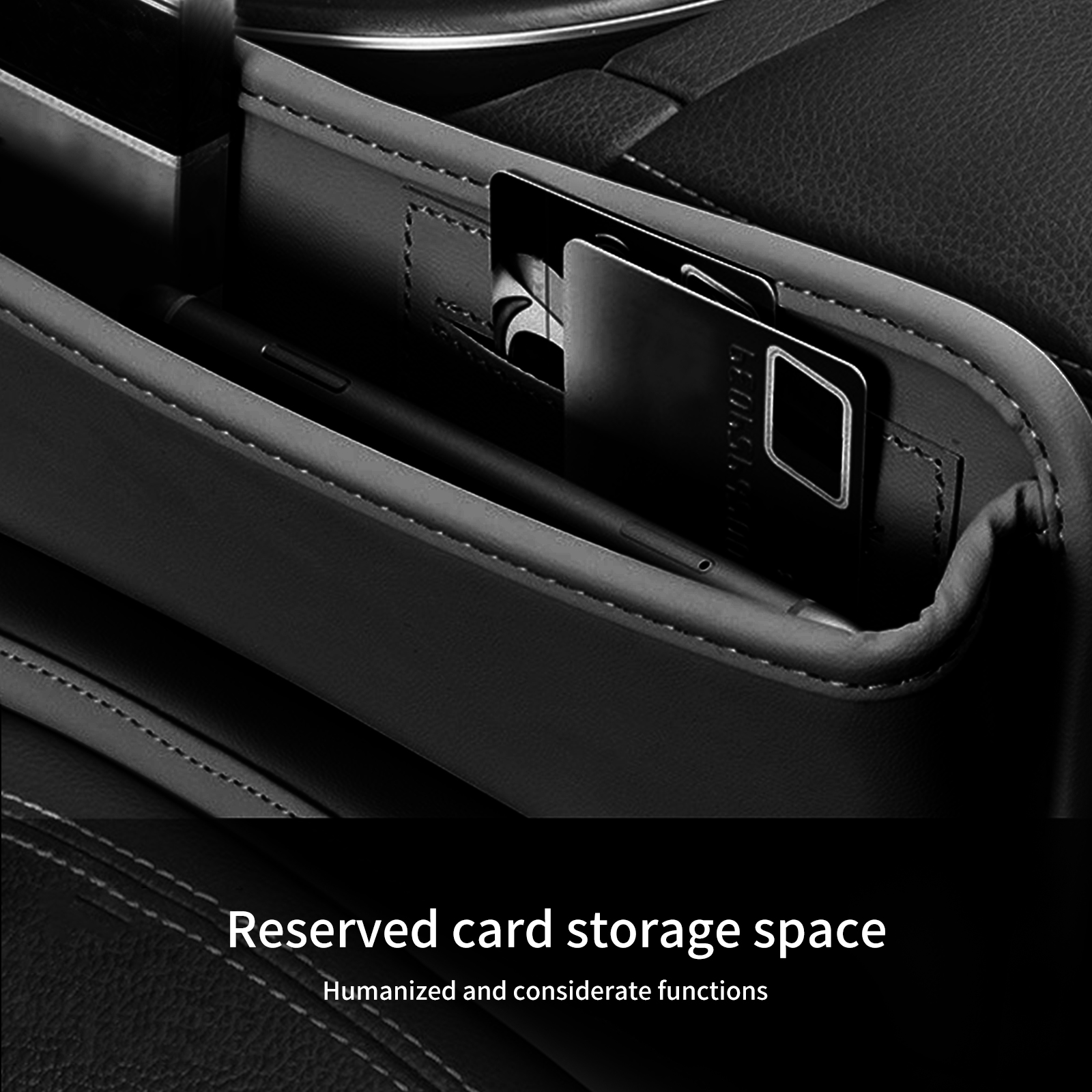 Poche De Rangement Pour écart De Siège Auto - Cuir PU Noir, 29x20x4 Cm, Pour Téléphone, Clés, Cartes