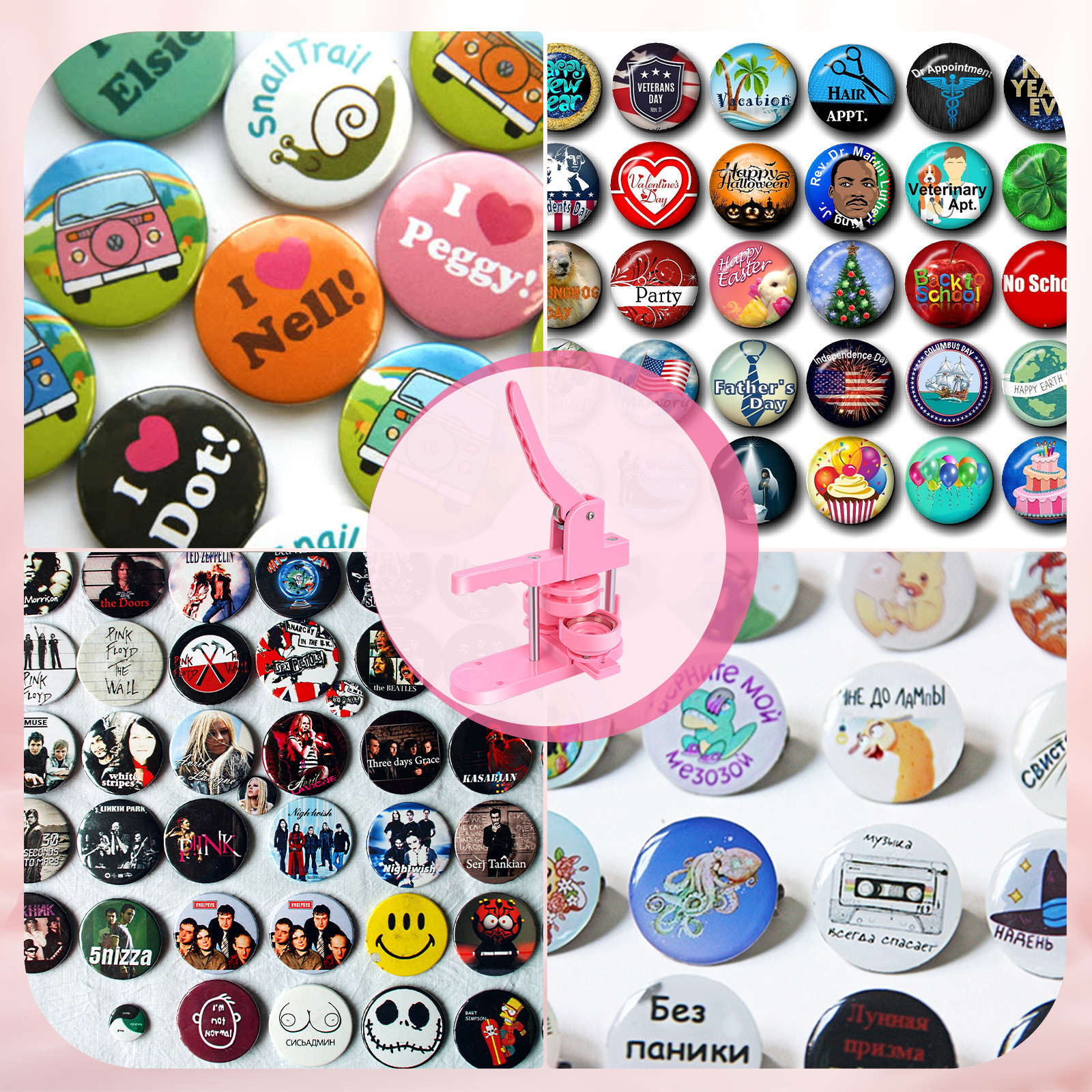 Machine à Badges – 3 Tailles (25/32/58 Mm), 300 Pièces Incluses, Sans Installation, Couleur Rose - 2
