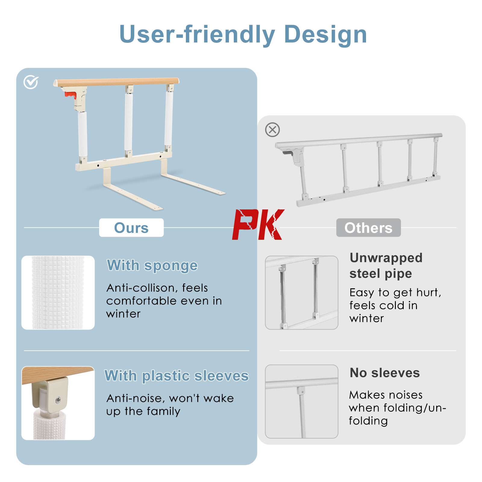 Description Picture 5 of itemAluminium Alloy Folding Bed Rails Wooden Grain Safety Assist Handle Bed Railing Fit For Elderly Seniors Adults