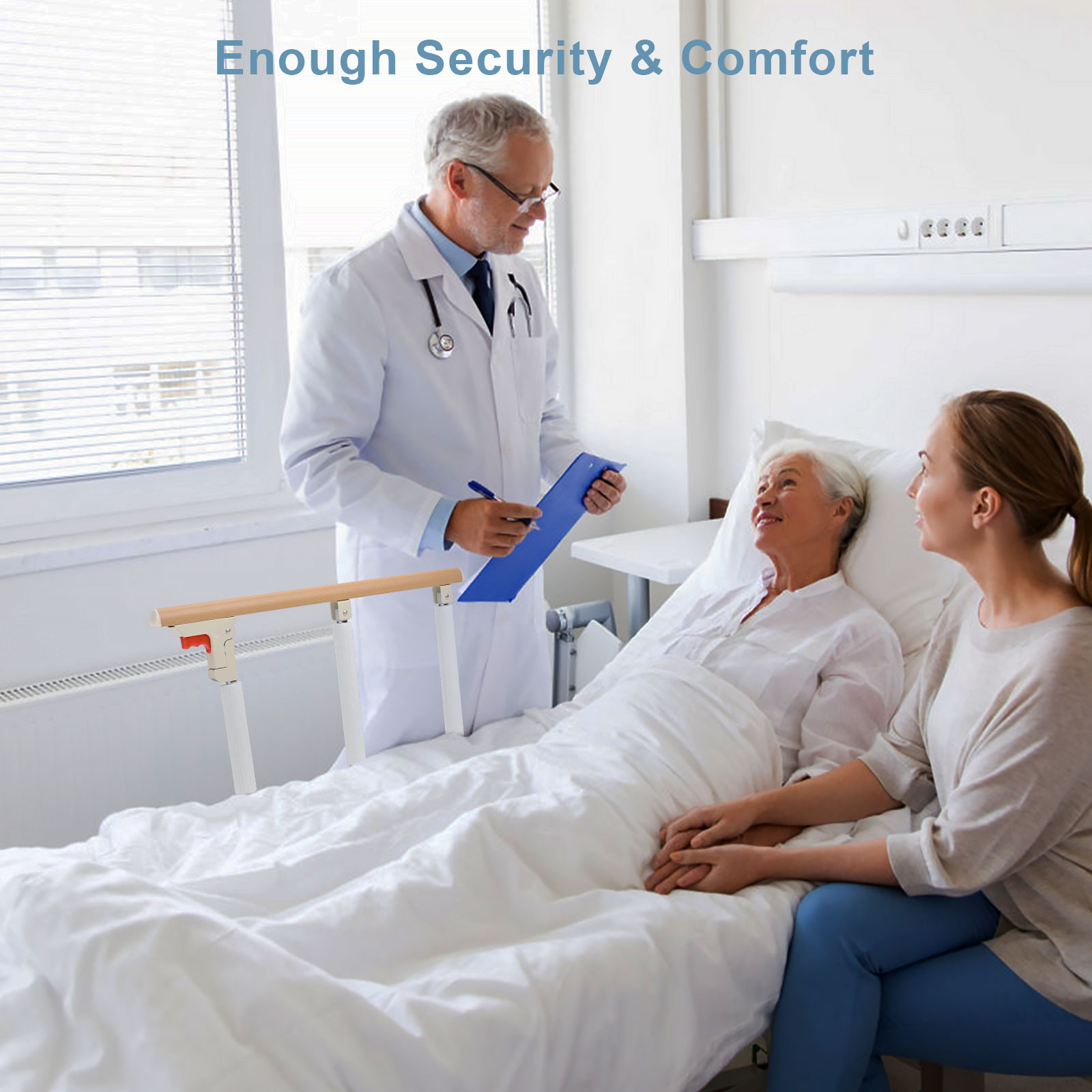 Description Picture 6 of itemAluminium Alloy Folding Bed Rails Wooden Grain Safety Assist Handle Bed Railing Fit For Elderly Seniors Adults