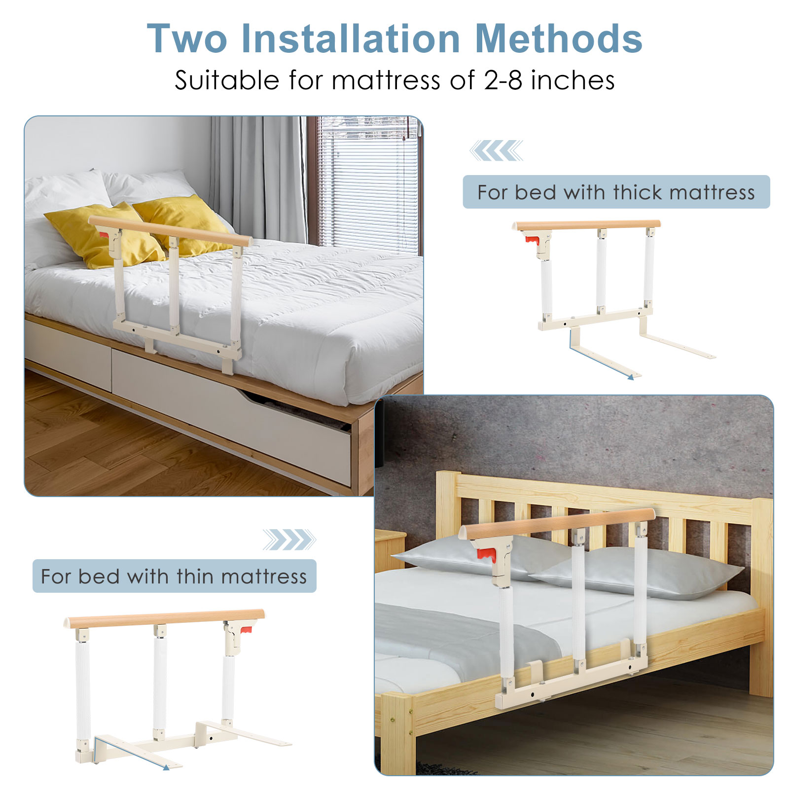 Description Picture 3 of itemAluminium Alloy Folding Bed Rails Wooden Grain Safety Assist Handle Bed Railing Fit For Elderly Seniors Adults