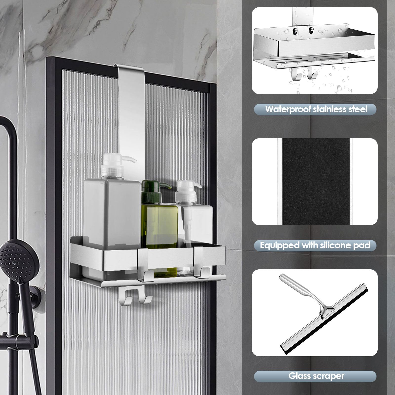 Mensola Doccia Acciaio Inox Set 2 Adesivo Potente Organizzazione Senza Foratura - 11