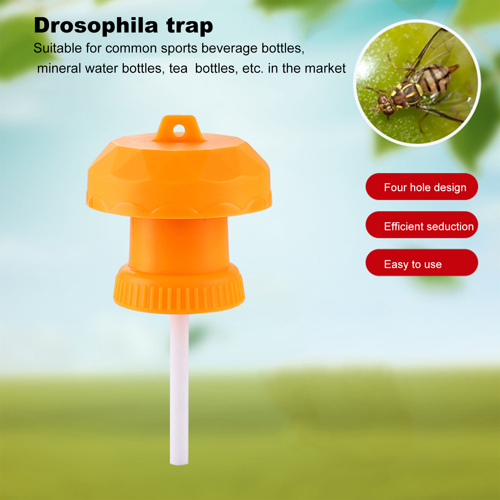 Description Picture 4 of itemFruit Fly Trap Killer Plastic Geel Drosophila Val Fly Catcher Pest Insect Control Voor Home Boerderij Boomgaard 6*6*2 Cm