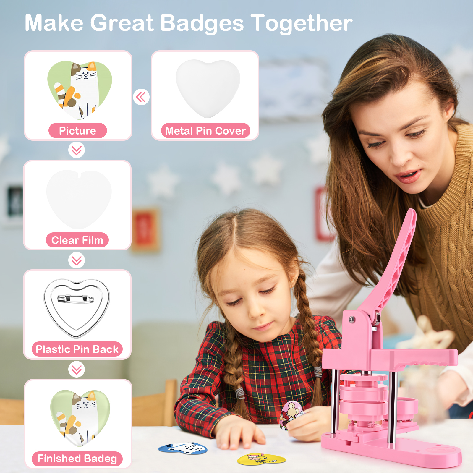 Description Picture 2 of itemHeart Shape 57mm Badge Pin Button Maker Die Mold, Button Making Badge Punch Press Machine Mould DIY Badge Maker Dies Molds