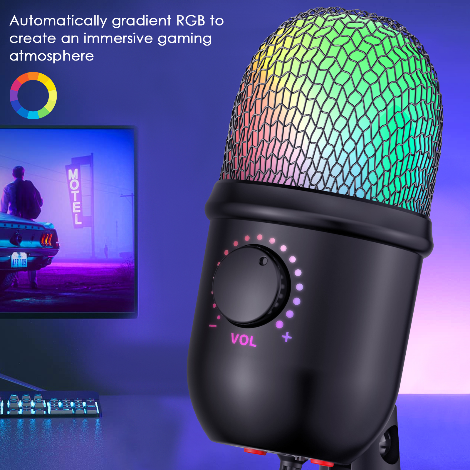 USB-микрофон RGB игровой микрофон с кнопкой отключения звука,  конденсаторный микрофон со штекером для мониторинга для записи потокового  подкастинга | AliExpress