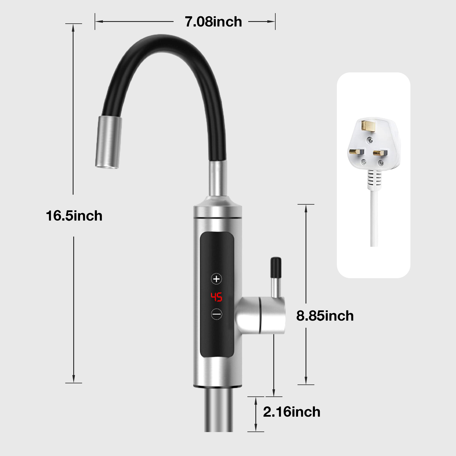 Durchlauferhitzer-Wasserhahn mit Temperaturanzeige aus Edelstahl