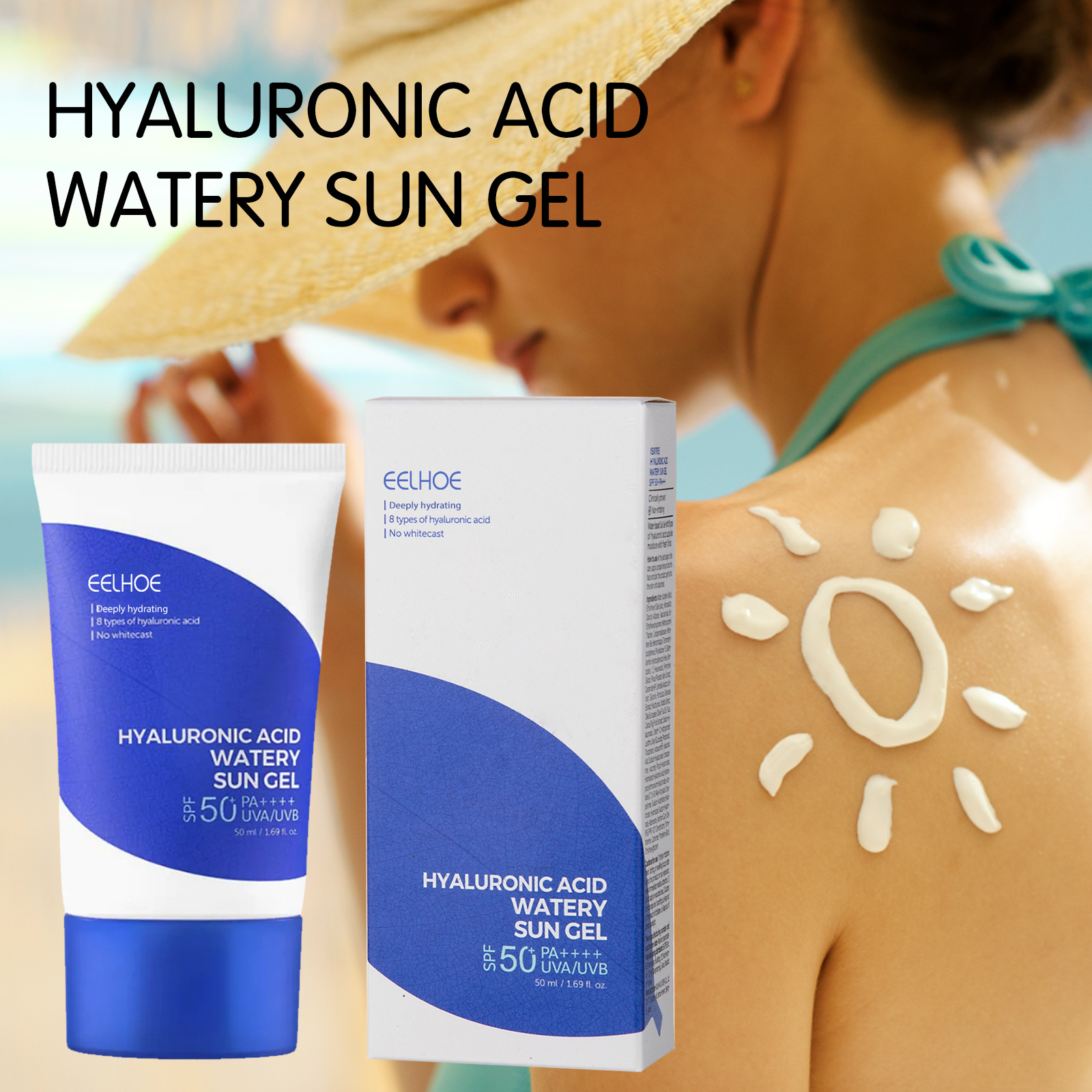621498318744ad736b0071b2c241cb42 50ml Hyaluronic Acid Moisturizing Watery Sun Gel SPF50+ Protective Gel Hydrating Protective Gel Women Body Face Sunscreen Cream
