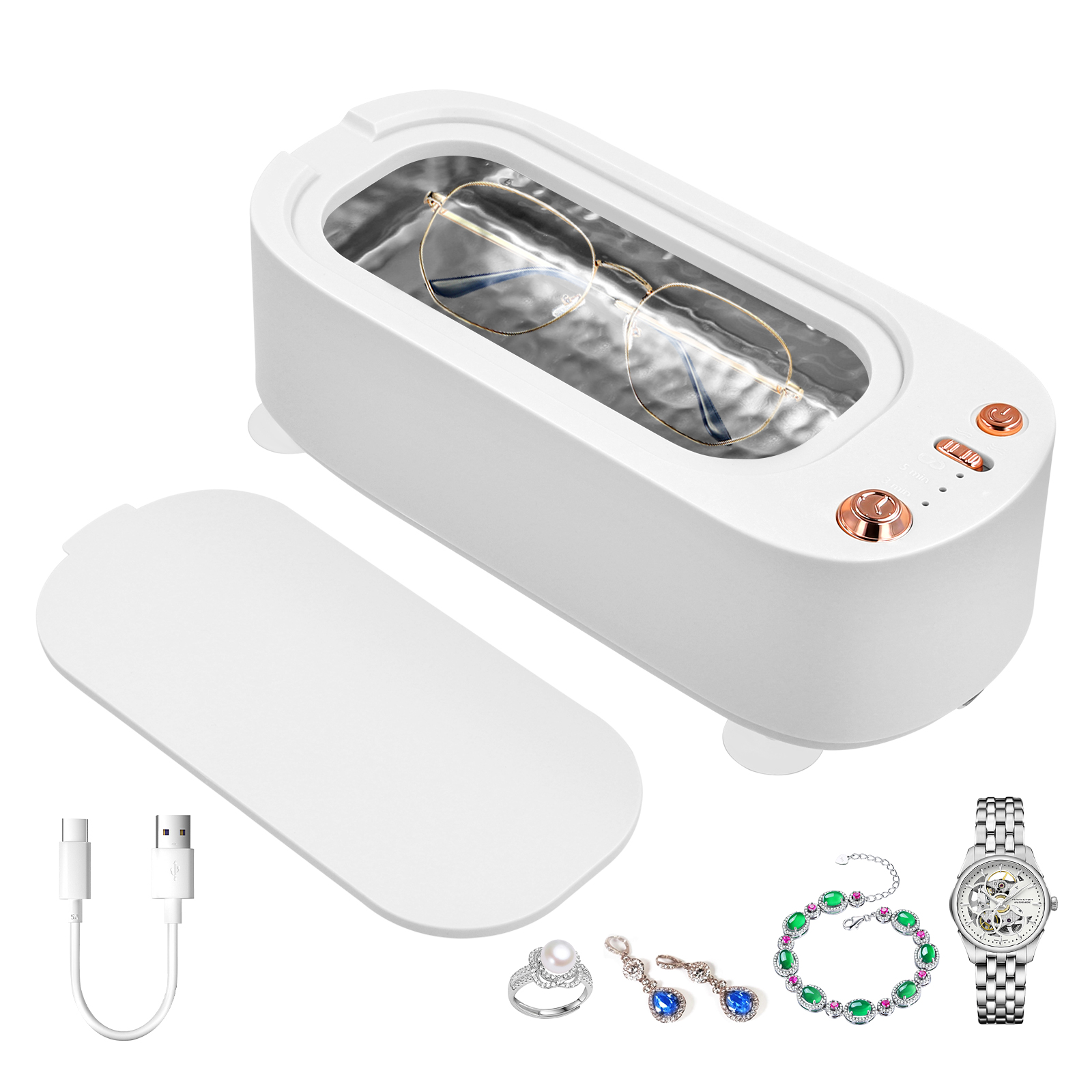 Description Picture 2 of item45000Hz Ultrasonic Cleaning Device 350 Ml Cleaner Device Glasses With 3 Time Functions 2 Levels Of Intensity