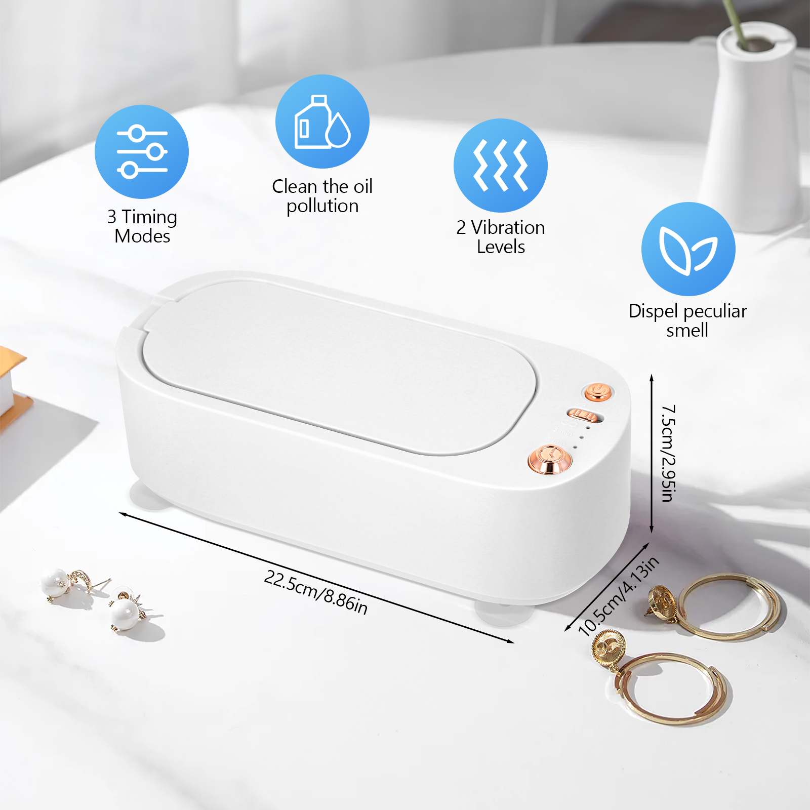 Description Picture 4 of item45000Hz Ultrasonic Cleaning Device 350 Ml Cleaner Device Glasses With 3 Time Functions 2 Levels Of Intensity