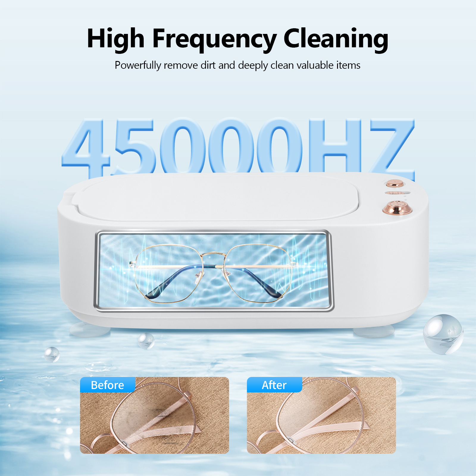 Description Picture 6 of item45000Hz Ultrasonic Cleaning Device 350 Ml Cleaner Device Glasses With 3 Time Functions 2 Levels Of Intensity