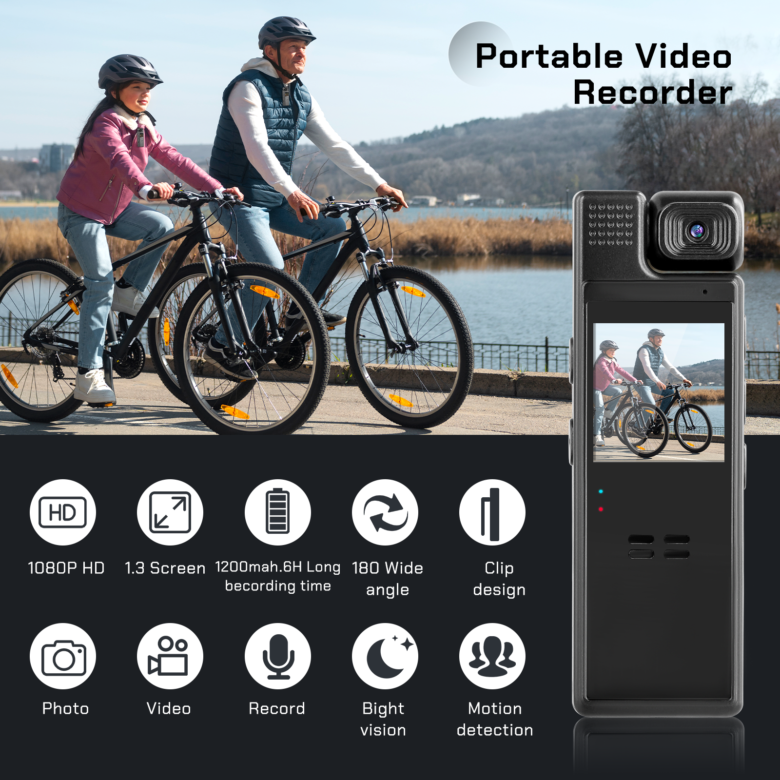 64GB Körperkamera 1080p HD mit Nachtsicht & drehbarer Linse