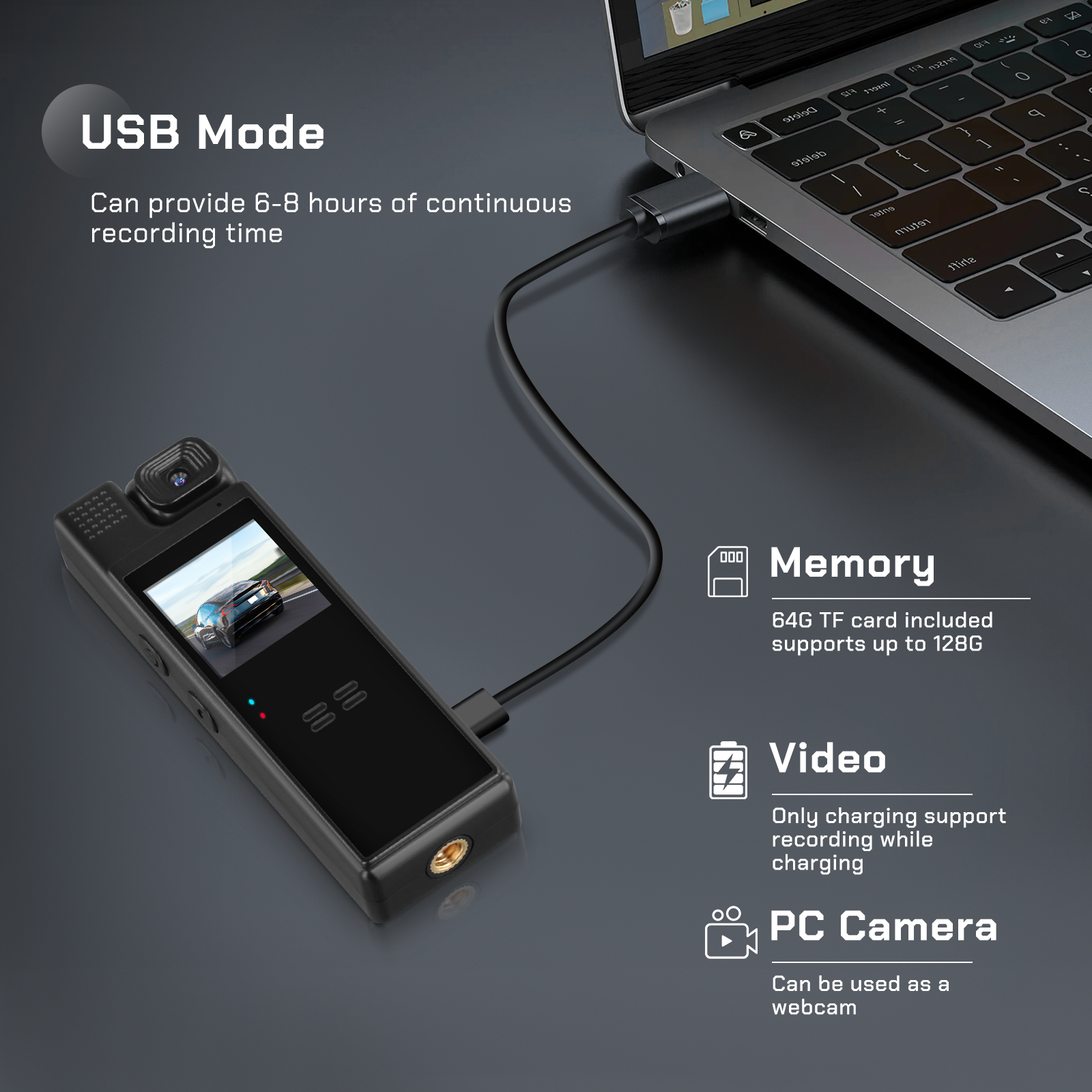 64GB Körperkamera 1080p HD mit Nachtsicht & drehbarer Linse