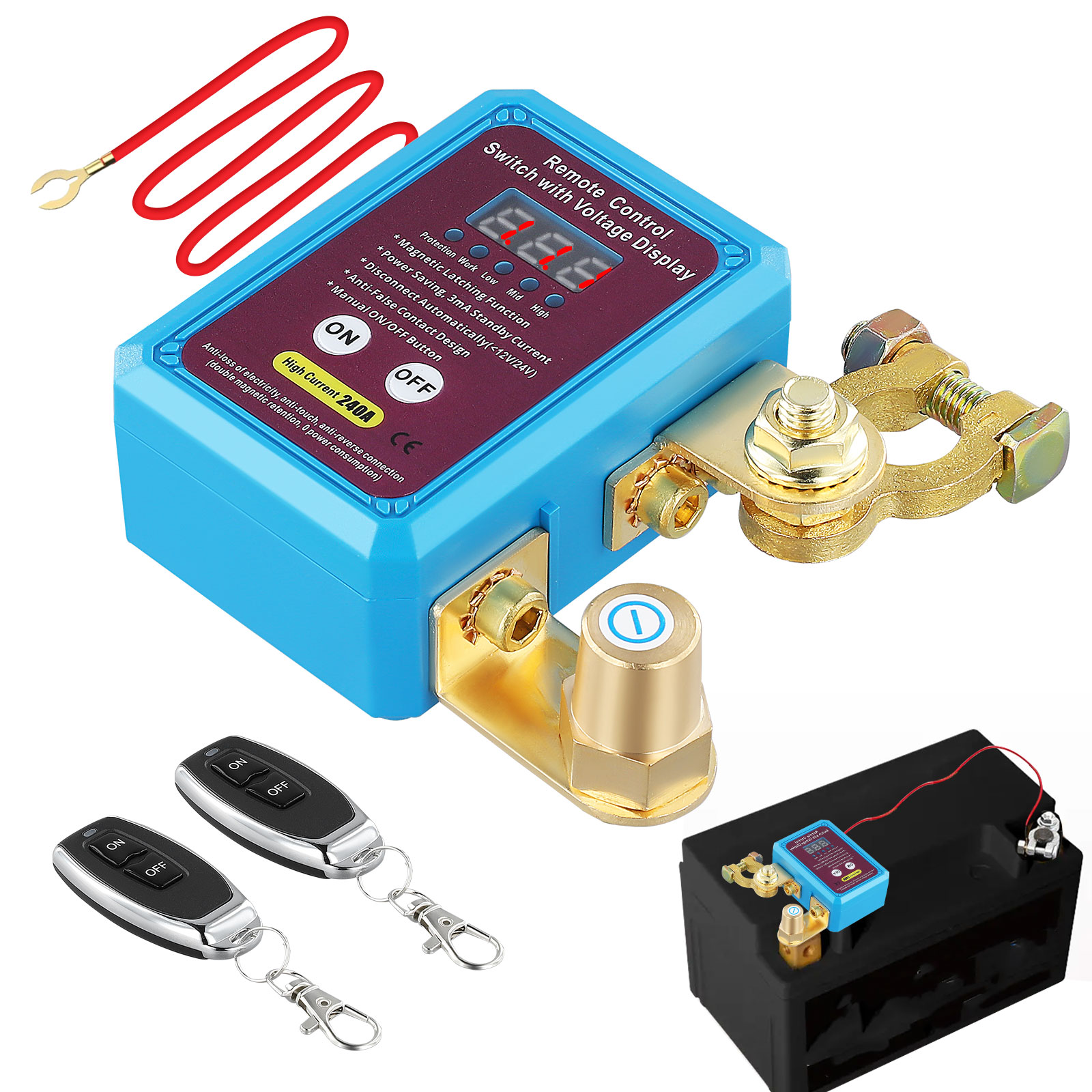 Remote Control Car Battery Disconnect Switch - Power Kill Master Isolator Cut Off, Blue