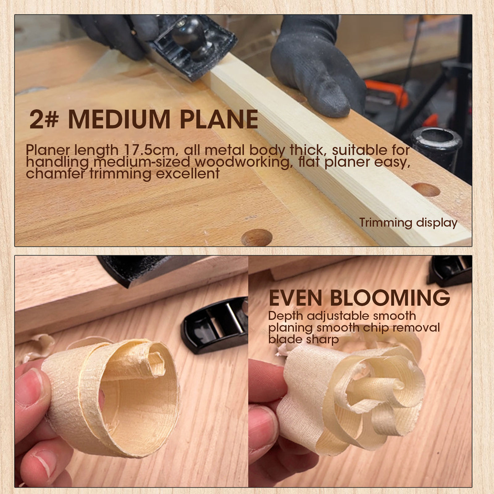 Mini Wood Planer – Small Flat Bottom Hand Plane Tool, Ebony Base, High-Speed Steel Blade, Metal Wedged Clamping – For Trimming, Chamfering & Planing Straight Objects