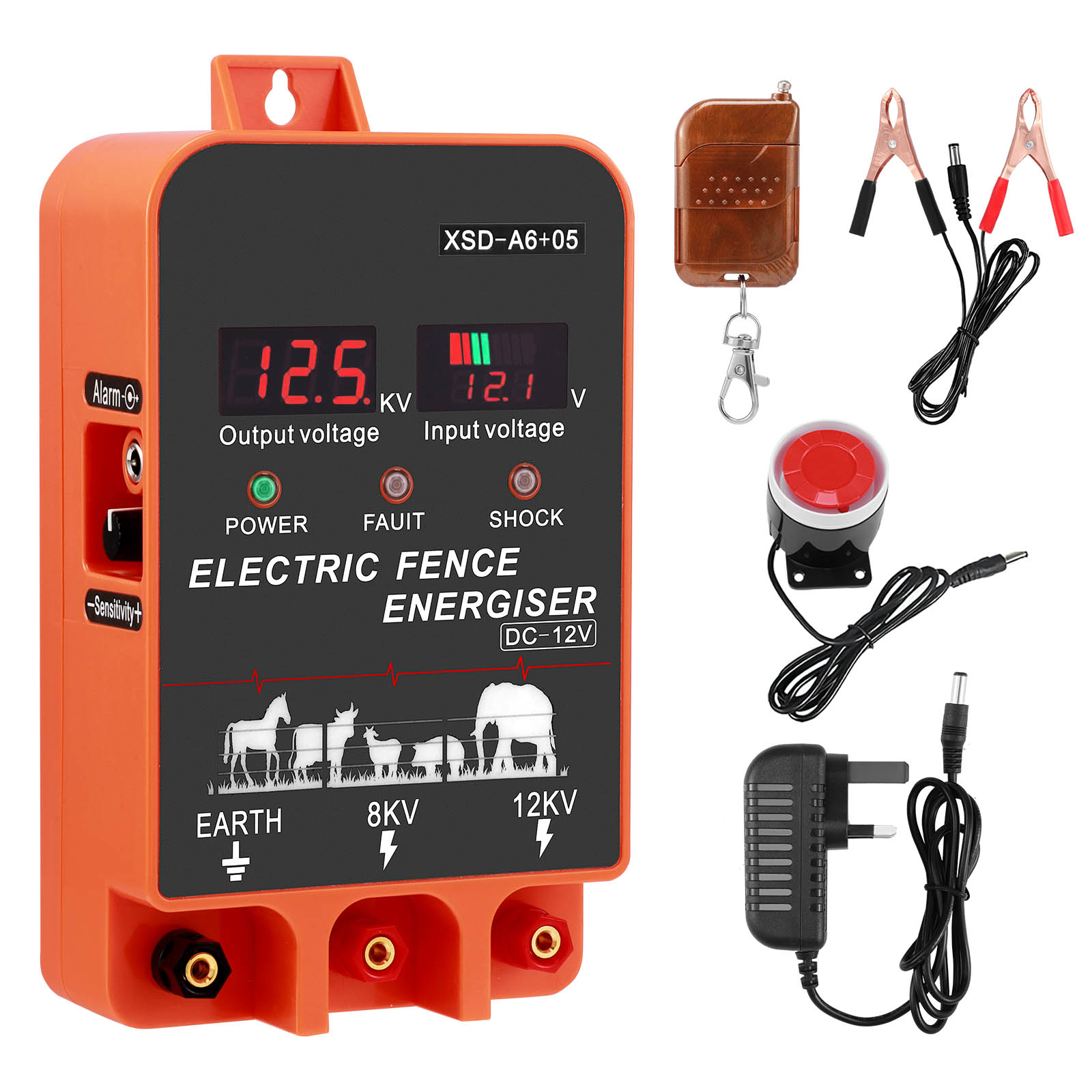 Smart Electric Fence Energiser with Remote Control and Alarm,3.5 Joules 6.2  Miles,Input 12V Output 8 KV or 12KV for Livestock - AliExpress, image size:1600x1600