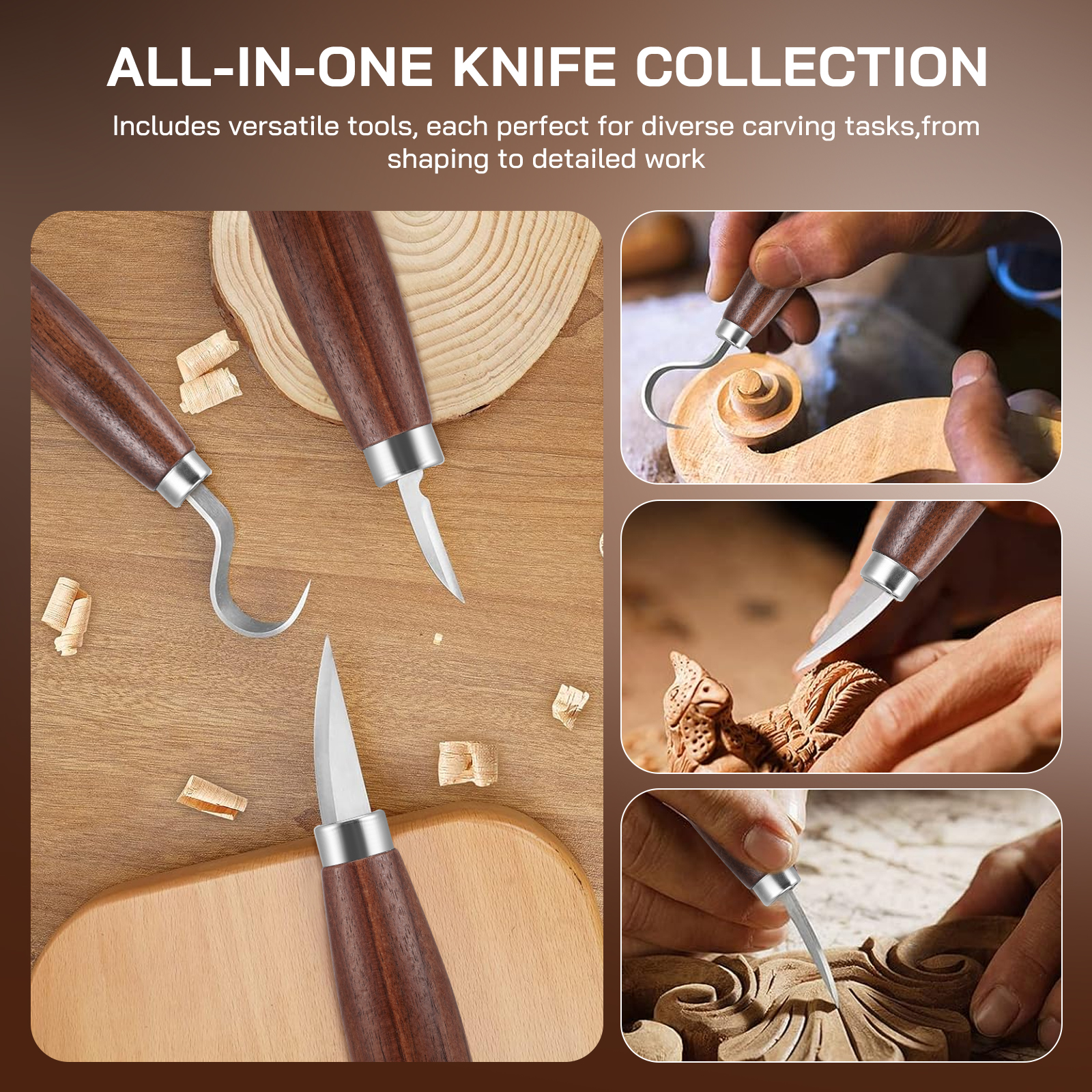 Kit De 7 PCS Outils De Sculpture Sur Bois, WOVTE Outils Du Bois Avec Des Gants Résistants Aux Coupures, Divers Couteaux à Découper - Beaux-Arts Et Loisirs Créatifs