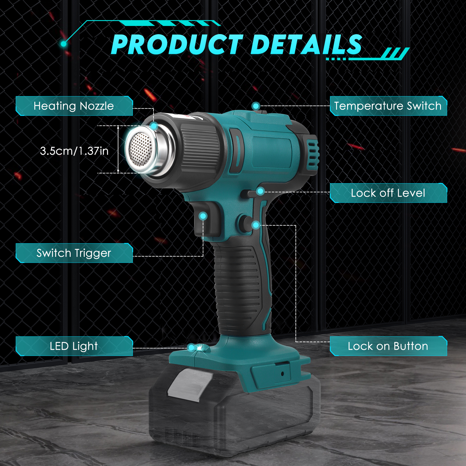 Cordless Heat Gun – Adjustable Temp (50-550°F) & 5 Airflow Settings, 18V Battery Compatible With Makita (Tool Only, Blue)