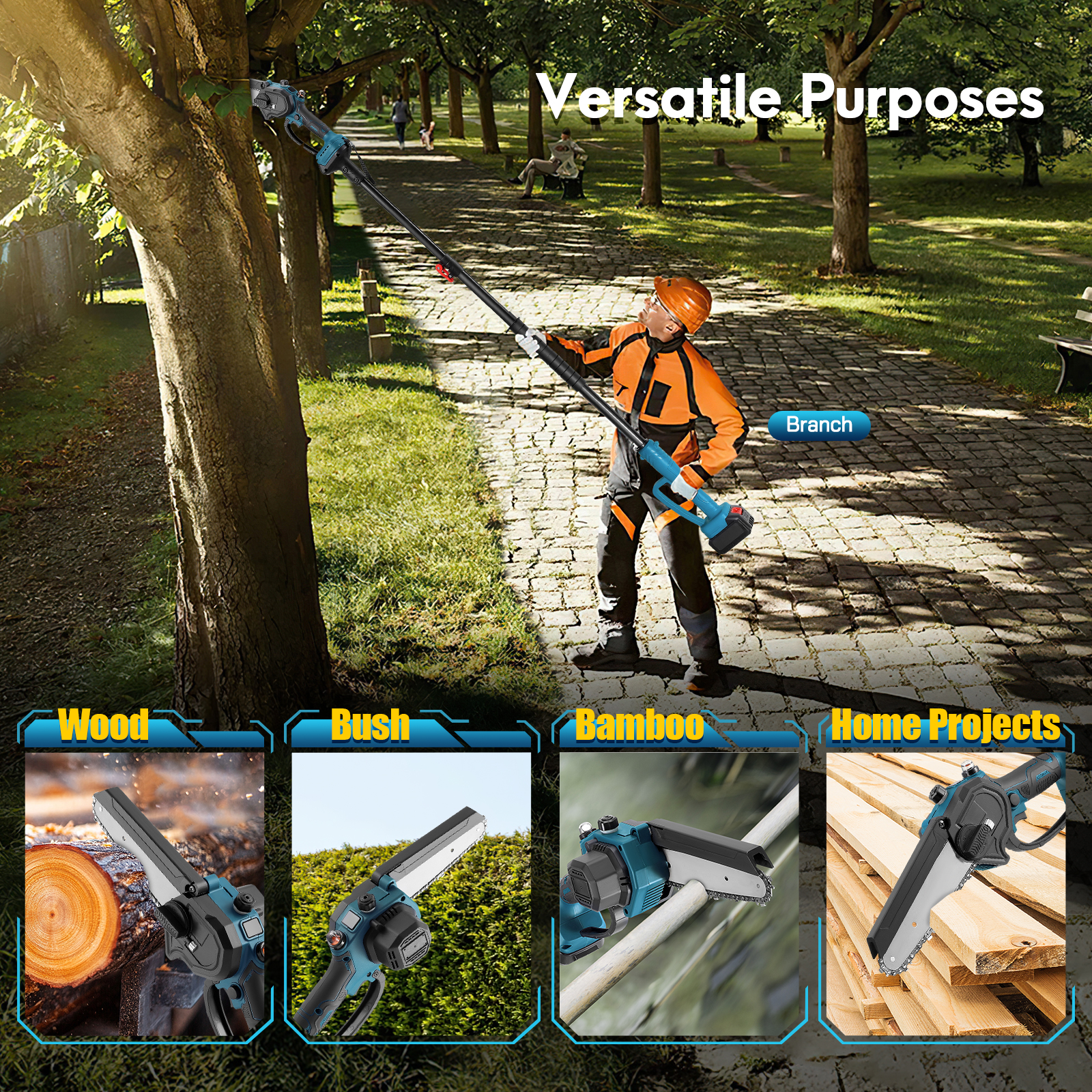 Brushless Motor Benefits: Illustrates the 950W pure copper brushless motor and its advantages over ordinary motors, including higher power, efficiency, longer lifetime, less heat, quieter operation, and minimal upkeep.