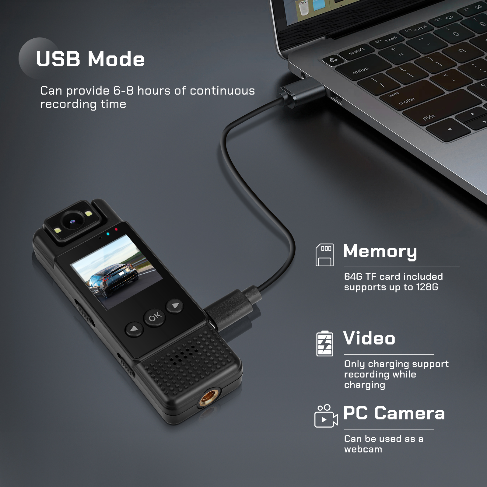 64G Körperkamera 1080P HD – drehbare 180° Linse Kamera