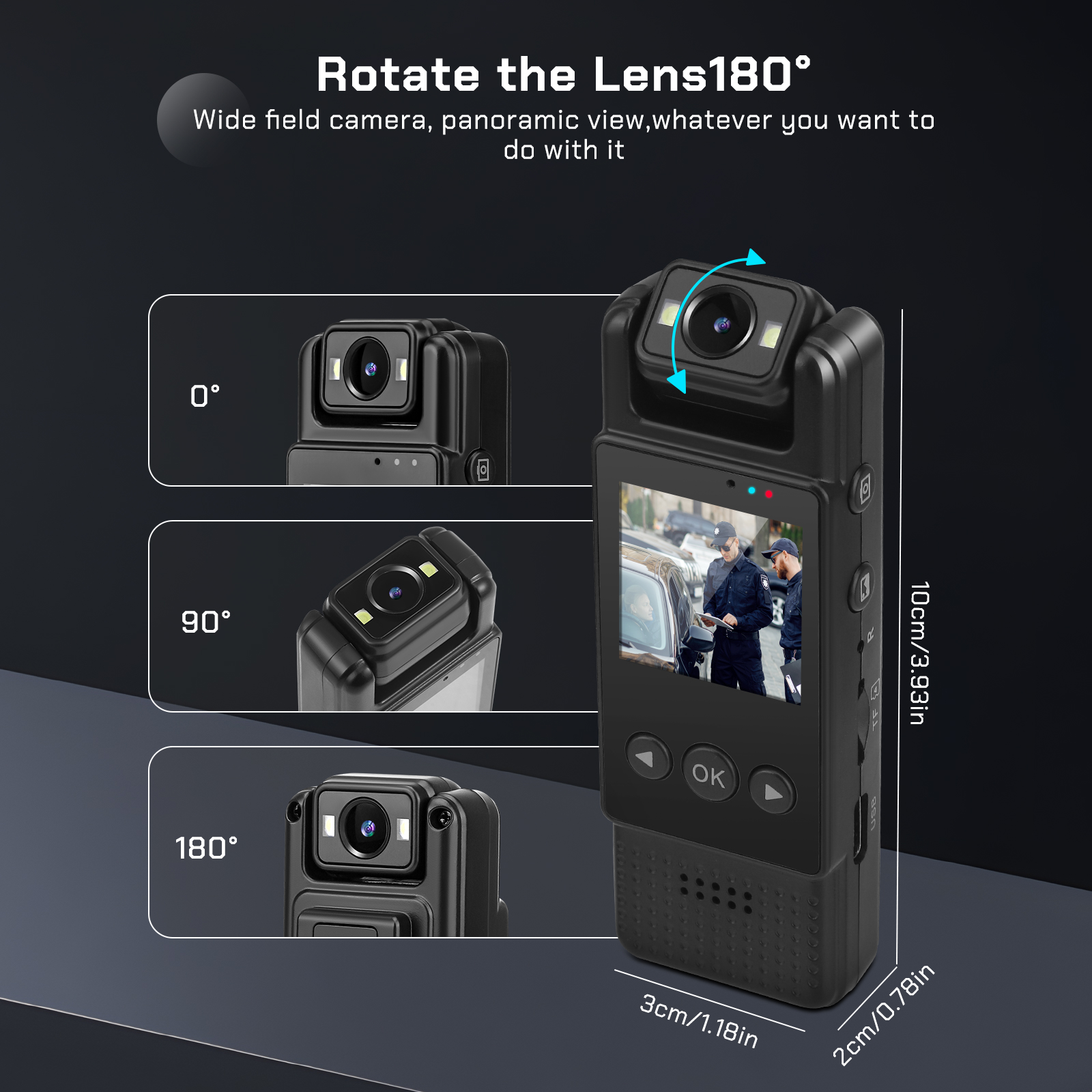 64G Körperkamera 1080P HD – drehbare 180° Linse Kamera
