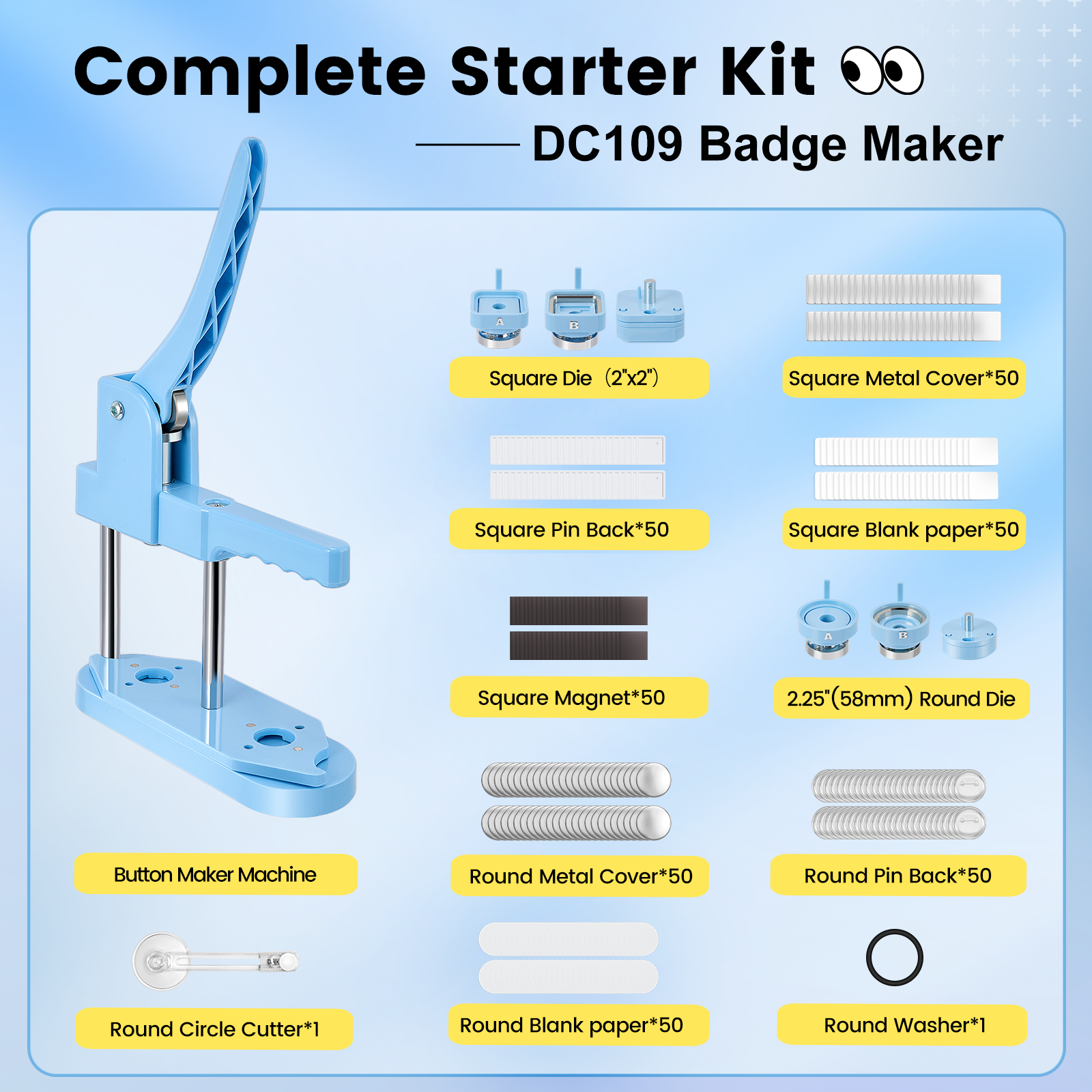 Machine à Badges Magnétiques 50 Mm – Kit DIY Boutons Carrés – Idéal Pour Frigo, Cadeaux, Événements – ABS + Métal