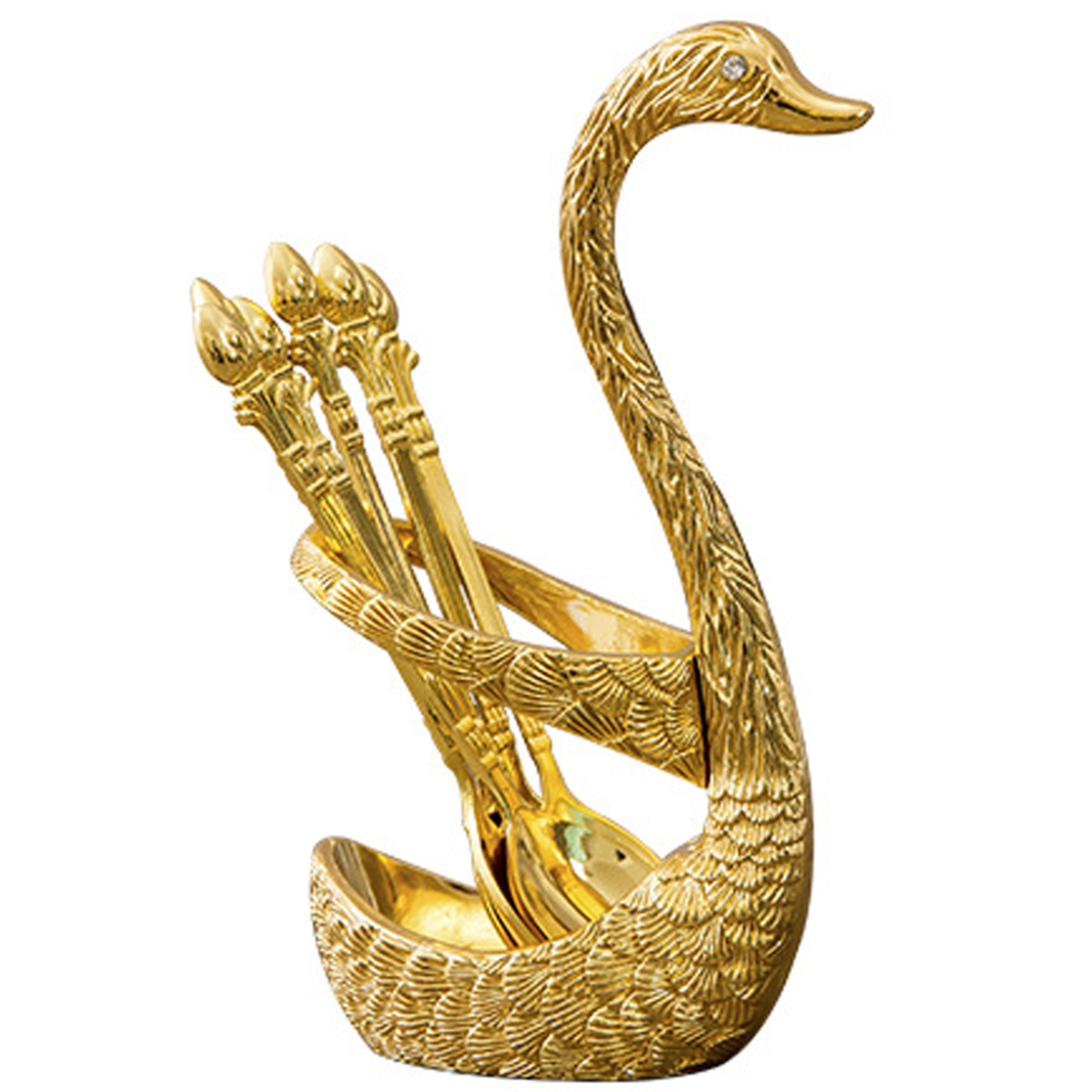 Set De 6 Cuillères Métal Forme Cygne Avec Support De Rangement Élégant