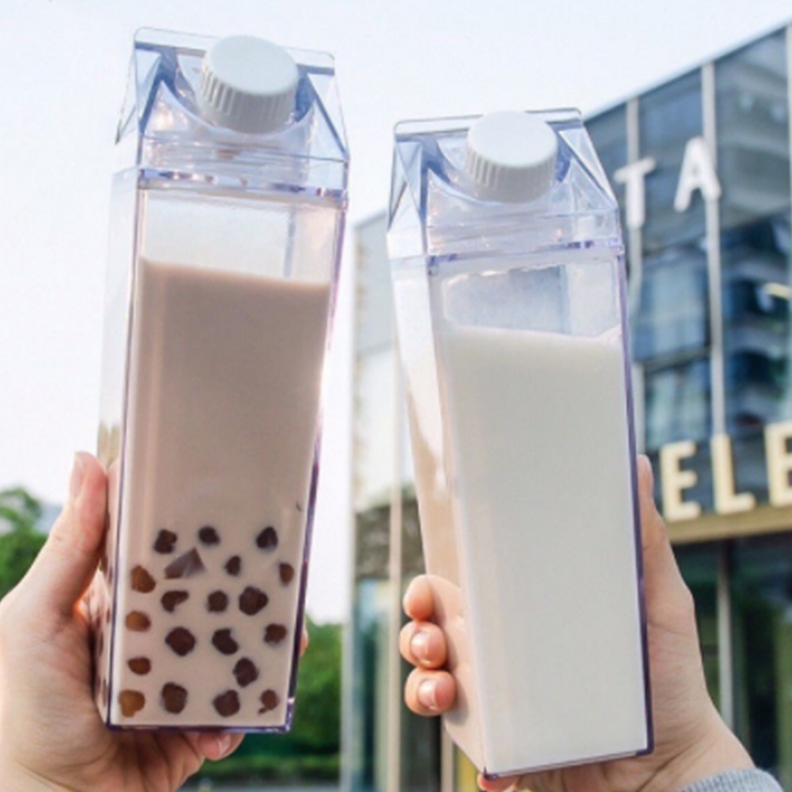botella de agua transparente Botella de agua de cartón de leche reutilizable de plástico para bebidas Botella de agua de cartón de leche limonada botella portátil de 500 ml jugos 