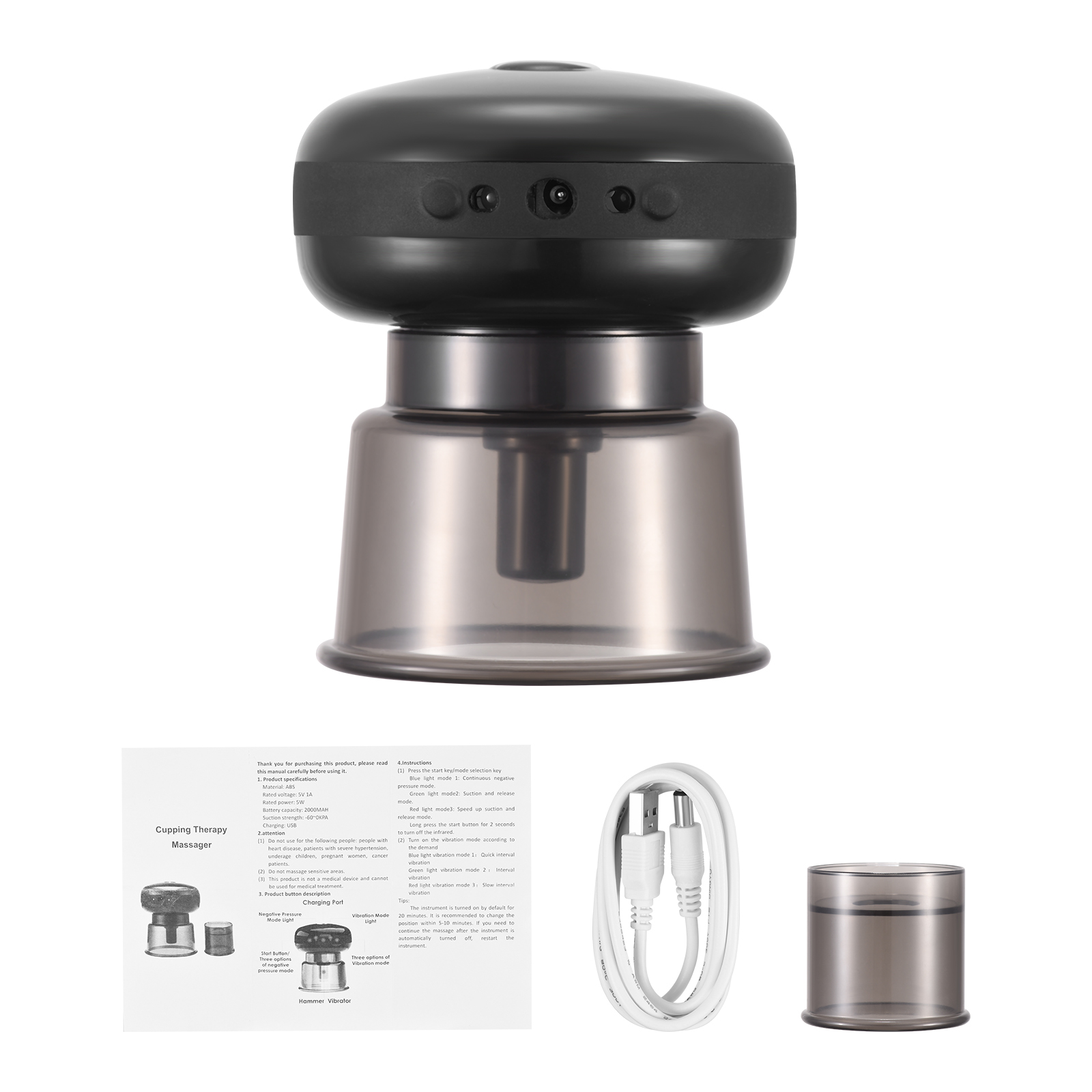 Electric Cupping Therapy Massager with Red Light Therapy Portable Rechargeable Adjustable Cupping Therapy Massage Tool Back Body