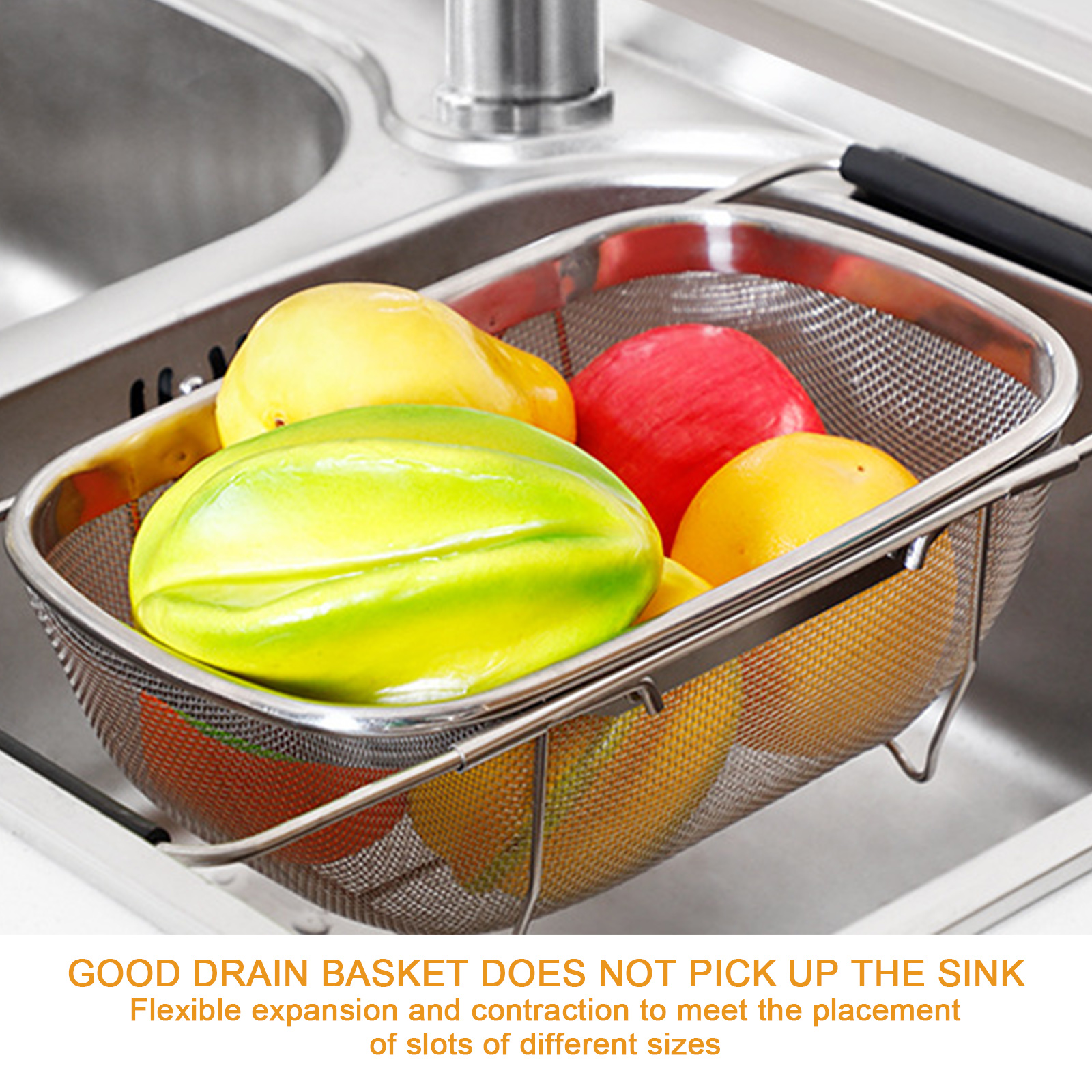 Fruits AJIODA Over The Sink Colander Drain Fine Mesh Strainer Baskets Kitchen Colander for Strain 4 Quart Stainless Steel Oval Colander with Expandable Rubber Grip Handles Rinse Vegetables 