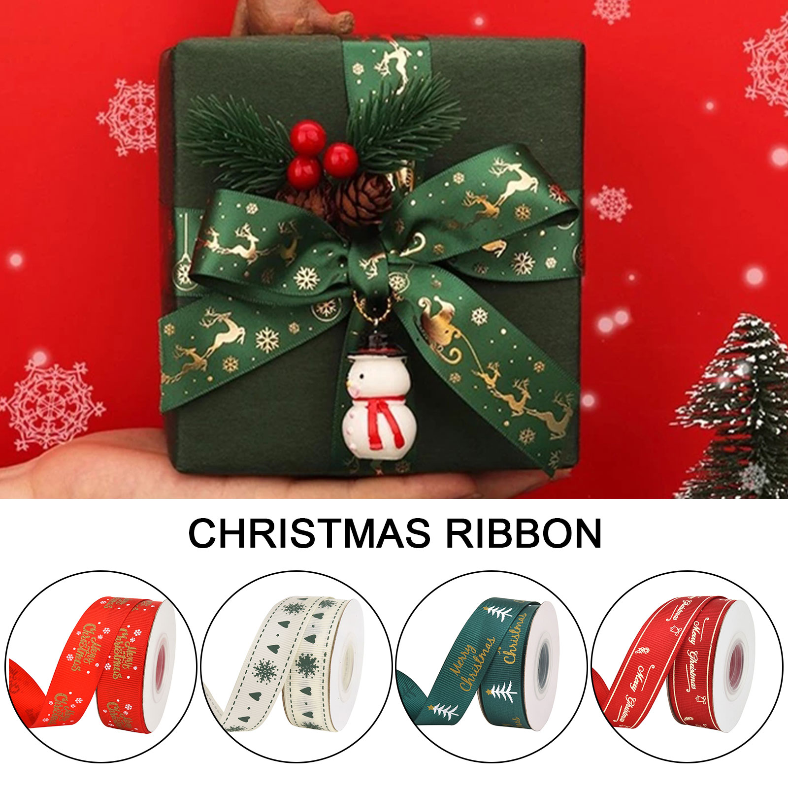 12Rolls Xmas Pattern Satin Ribbons Christmas Decoration Gift Wrapping Crafts 