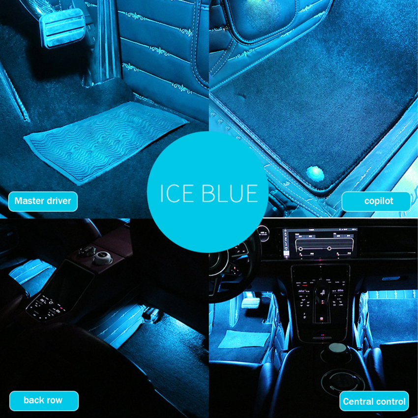 4pcs Led Car Foot Lights Pure Color Ambient Lamp Blue/Ice Blue/Pink 12V