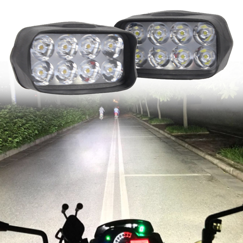 1Pc Motorcycle Car Super Bright 8 LED Light Headlight Spotlights Headlamp