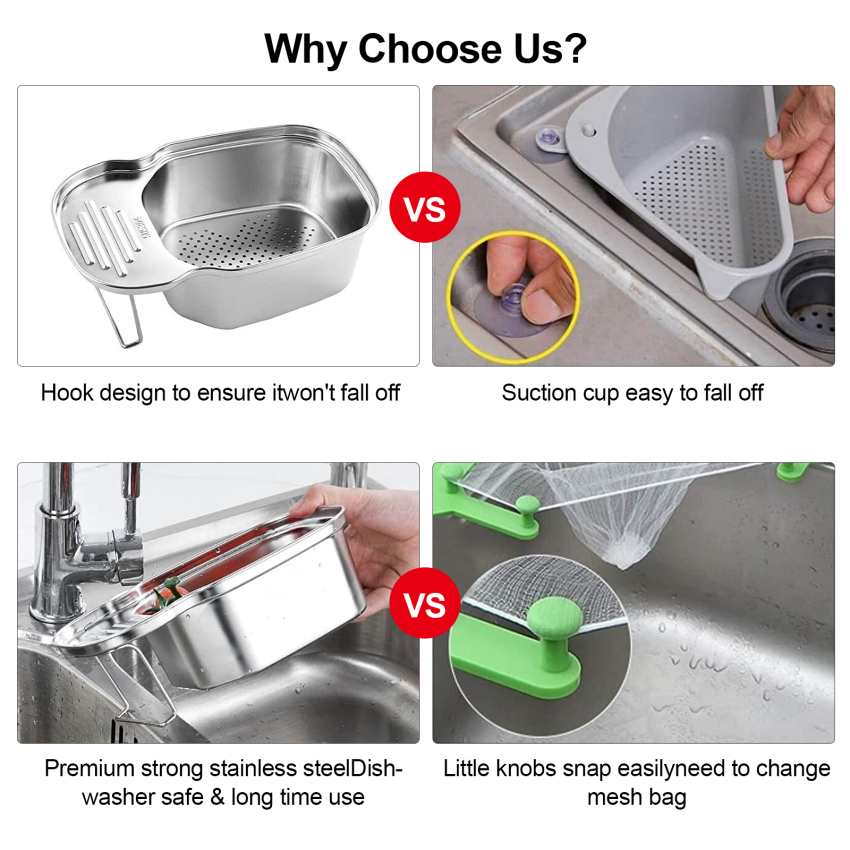 【High Quality+ In Stock】Kitchen Sink Strainer Basket, Multipurpose Corner Sink Strainer Food Catcher Leftovers Garbage Storage, 304Stainless Steel Drain Basket