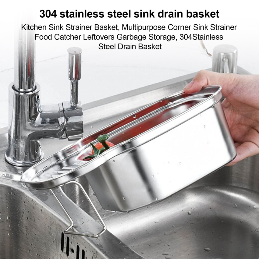 【High Quality+ In Stock】Kitchen Sink Strainer Basket, Multipurpose Corner Sink Strainer Food Catcher Leftovers Garbage Storage, 304Stainless Steel Drain Basket