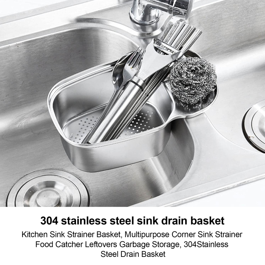 【High Quality+ In Stock】Kitchen Sink Strainer Basket, Multipurpose Corner Sink Strainer Food Catcher Leftovers Garbage Storage, 304Stainless Steel Drain Basket